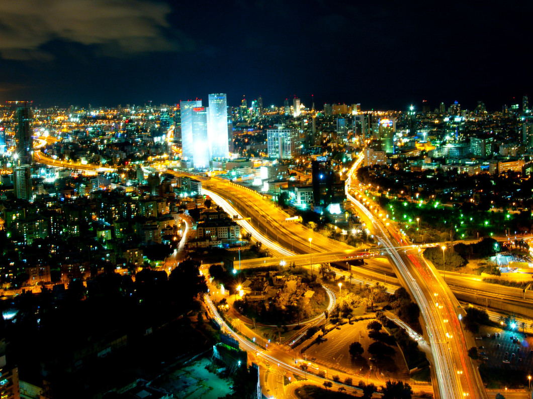 Tel Aviv skyline by night.